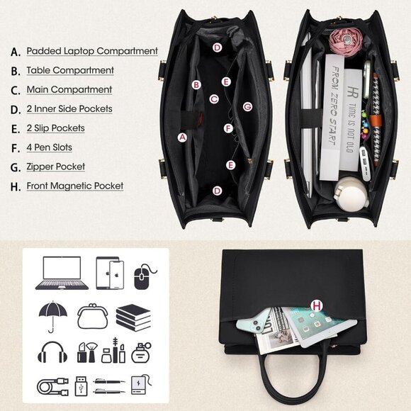 15.6" Leather Laptop Tote for Women, Waterproof Work & Business Shoulder Bag - Picture 3 of 8